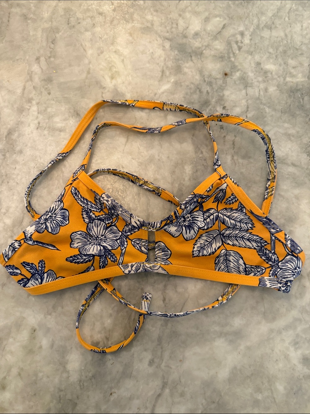 Jolyn Clothing Yellow Floral Bikini Top with Blue Print